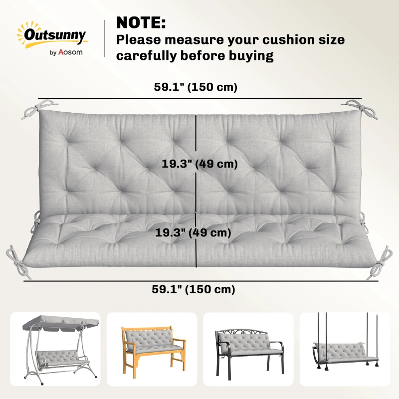 Outsunny 3-Seater Outdoor Bench Swing Chair Replacement Cushions for Patio Garden, Light Grey