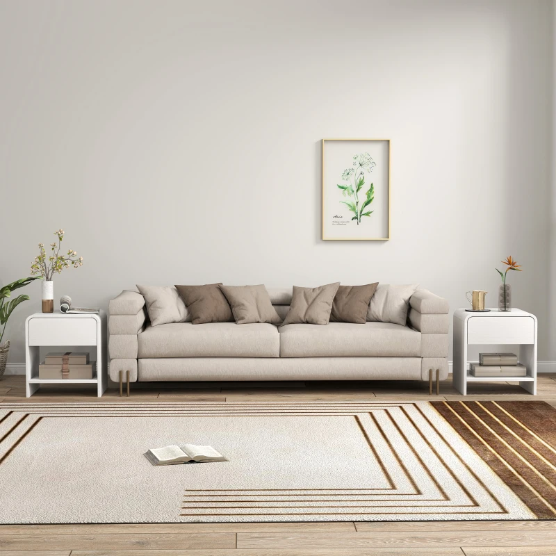 HOMCOM Nightstand Set of 2, Modern Bedside Table with Rounded Corners, Nightstand with Drawer and Open Shelf, Distressed White