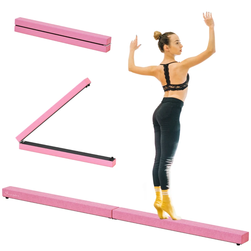 Soozier 7ft Folding Balance Beam, Gymnastics Beam with Wood Core, Pink