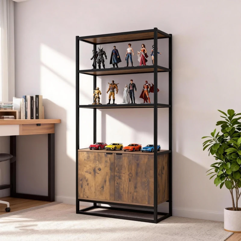 HOMCOM Storage Cabinet with 3 Open Shelves Cupboard Freestanding Tall Organizer Multifunctional Rack for Livingroom Bedroom Kitchen Rustic Brown