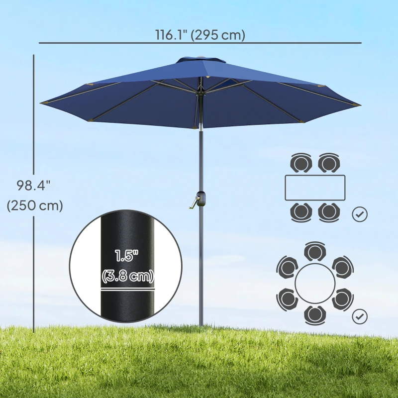 Outsunny 10' x 8' Round Market Umbrella, Patio Umbrella with Crank Handle and Tilt, Outdoor Parasol for Garden, Bench, Lawn, Blue