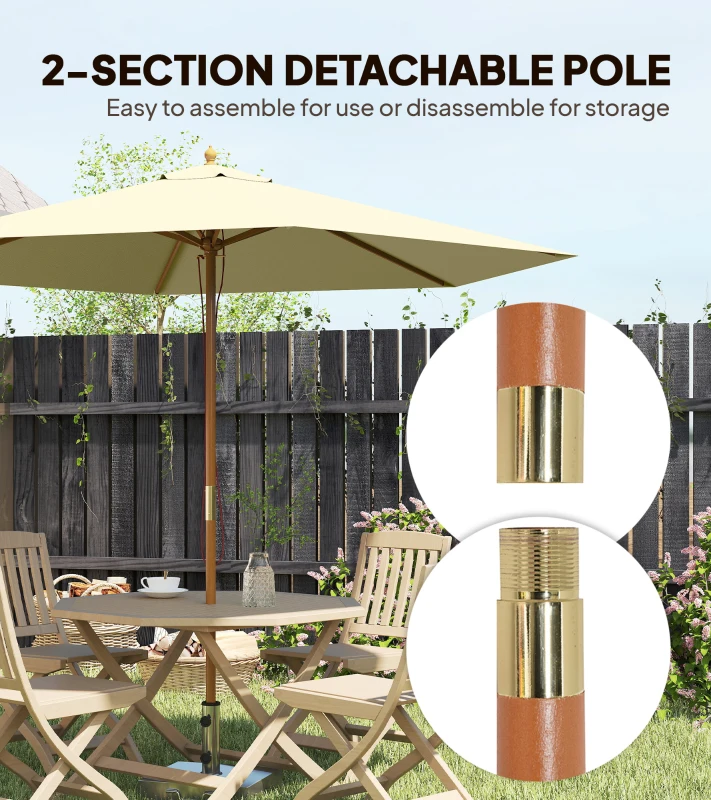 Outsunny 8FT Wood Market Umbrella Patio Umbrella Round Garden Parasol Canopy with Bamboo Ribs and Top Vent, Cream White