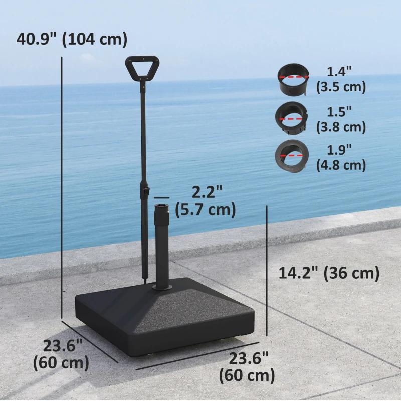 Outsunny Square Plastic Patio Umbrella Base with Adjustable Wheels, Handle, Outdoor Patio Umbrella Stand, Filled Up to 121lb with Stand, 99lb with Water for Garden Poolside, Black