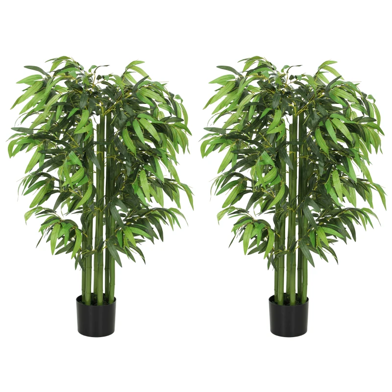 HOMCOM 4.6FT Artificial Bamboo Tree Set of 2, Decorative Faux Plant in Nursery Pot, Faux Tree for Home Indoor Decor