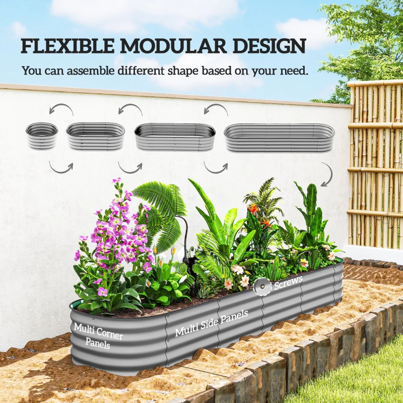 Outsunny 7.9 x 2 x 1ft Galvanized Raised Garden Bed Kit, Metal Planter Box with Safety Edging, Silver