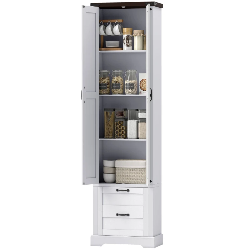 HOMCOM 71" Tall Kitchen Pantry Cabinet, Farmhouse Kitchen Storage Cabinet with Soft-Close Drawer and Adjustable Shelves, White