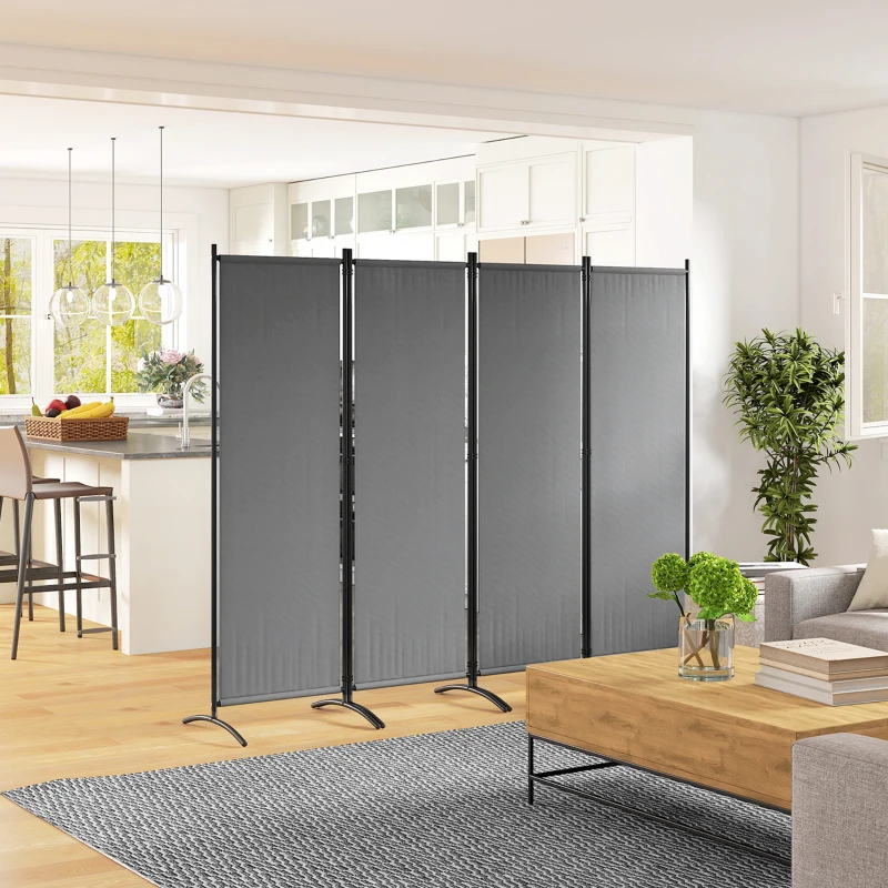 Outsunny Folding Room Divider, Privacy Screen for Home Office Bedroom, 5.6FT Tall, Dark Grey