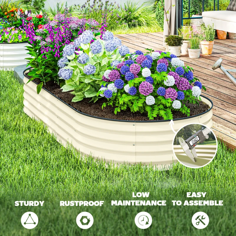 Outsunny 7' x 3' x 1' Raised Garden Bed Set, 2PCS Raised Beds for Gardening with Metal Plant Stakes, Cream White