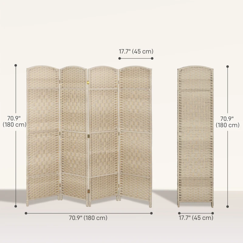 HOMCOM 6 Ft Tall Folding Room Divider, 4 Panel Portable Privacy Screen, Hand-Woven Partition Wall Divider, Light Oak
