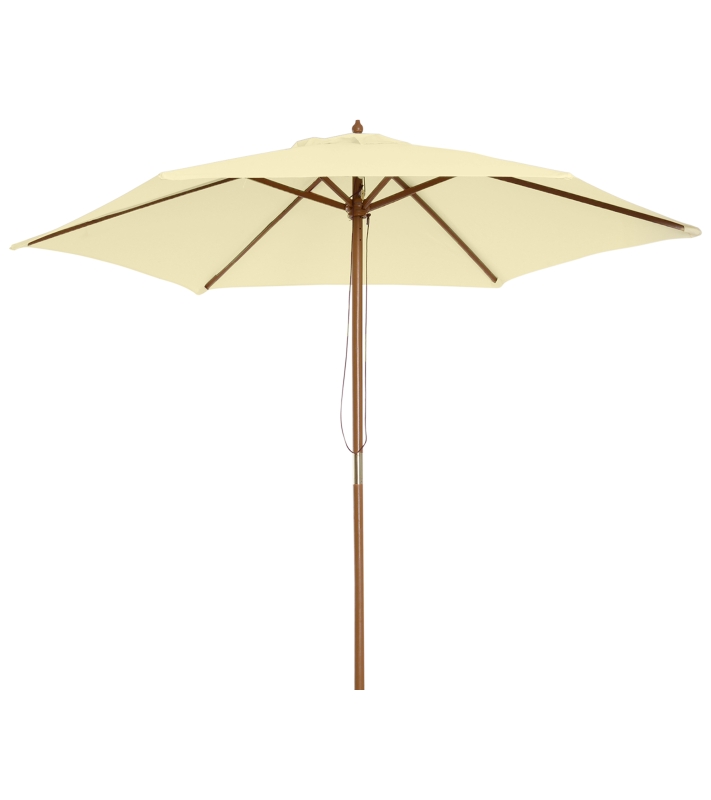 Outsunny 8FT Wood Market Umbrella Patio Umbrella Round Garden Parasol Canopy with Bamboo Ribs and Top Vent, Cream White