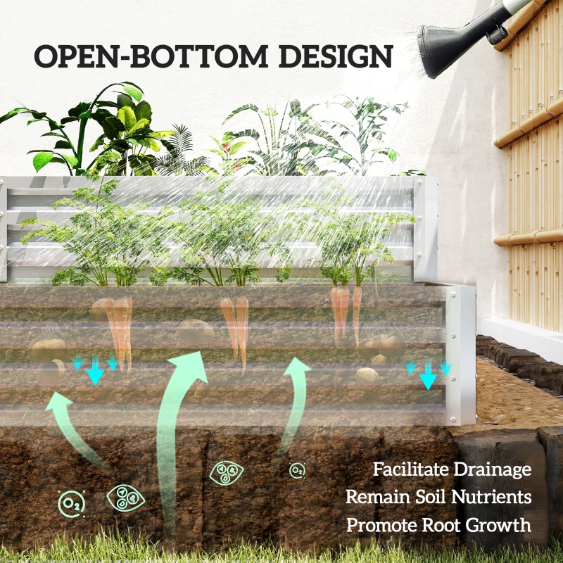 Outsunny 2 Tier Galvanized Raised Garden Bed, Steel Planter Box for Vegetables, Flowers, Herbs, 47" x 40" x 23", Silver