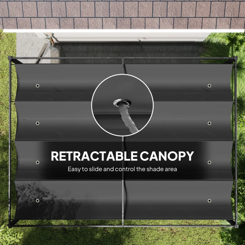 Outsunny 10' x7' Patio Pergola with Retractable Canopy, Outdoor Sun Shelter, Yard Shade, Black