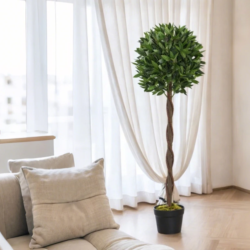 Outsunny 4FT Artificial Laurel Tree Set of 2, Lifelike Fake Plant with 564 Leaves, Potted Fake Plant for Home Office Decor, Green