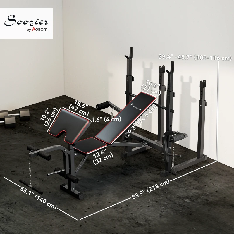Soozier Weight Bench with Barbell Rack, Preacher Curl Bench, Leg Curl Machine for Home Weight Lifting Strength Training