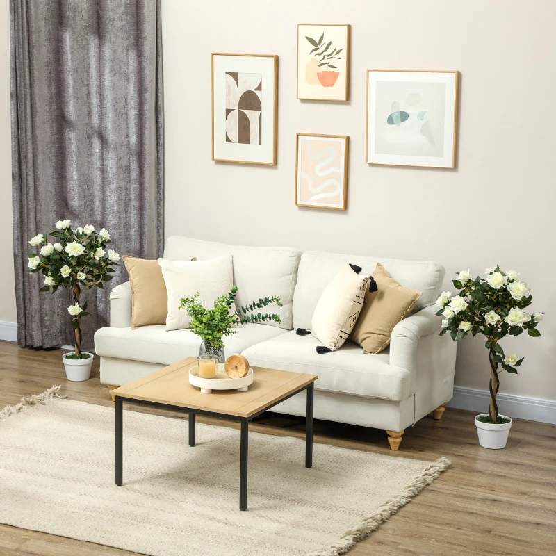 Outsunny 3FT Artificial Plant White Rose Floral Set of 2 in Pot, Fake Plant for Home Indoor Decor