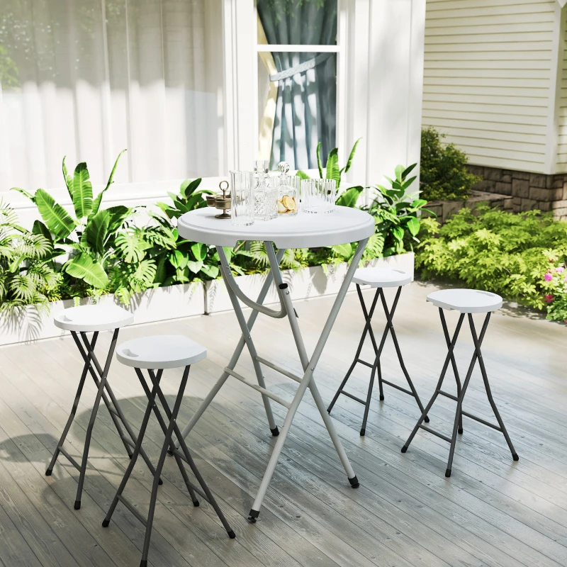 Outsunny 31.5" Bar Height Patio Table, Outdoor Bar Folding Table with HDPE Top, Locking Steel Legs for Party, Camping, White