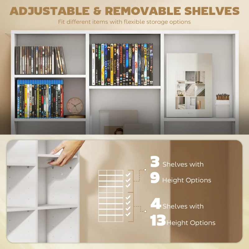 HOMCOM Media Storage Cabinet, 9-Tier DVD Shelf with 21 Adjustable Shelves, Holds 835 CDs, 500 DVDs or 640 Blu-rays, White