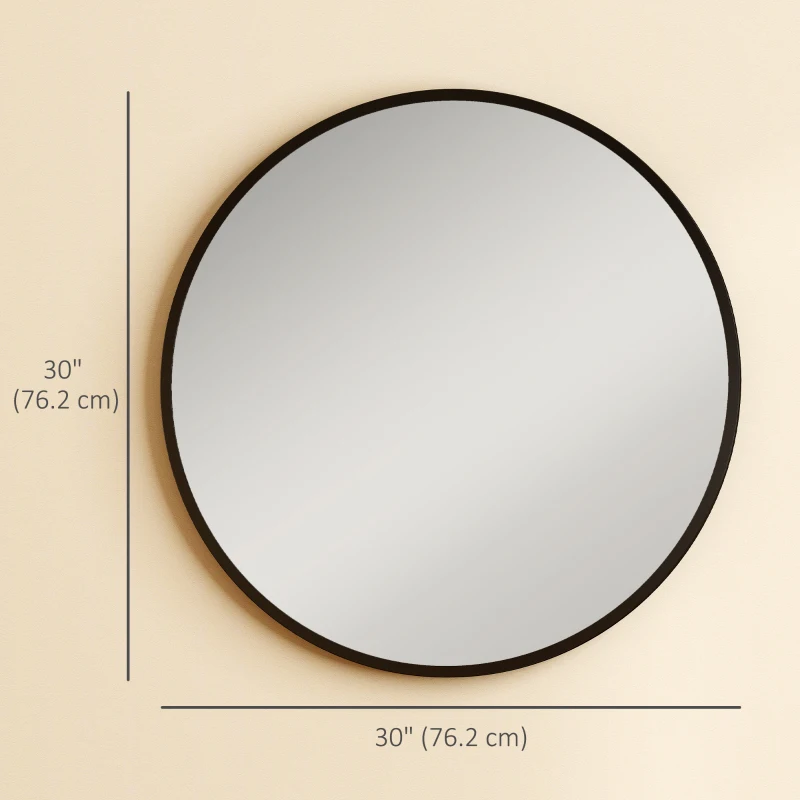 HOMCOM 30" Round Mirror, Bathroom Wall Mirror with Metal Frame, Decorative Vanity Mirror for Living Room, Bedroom, Black
