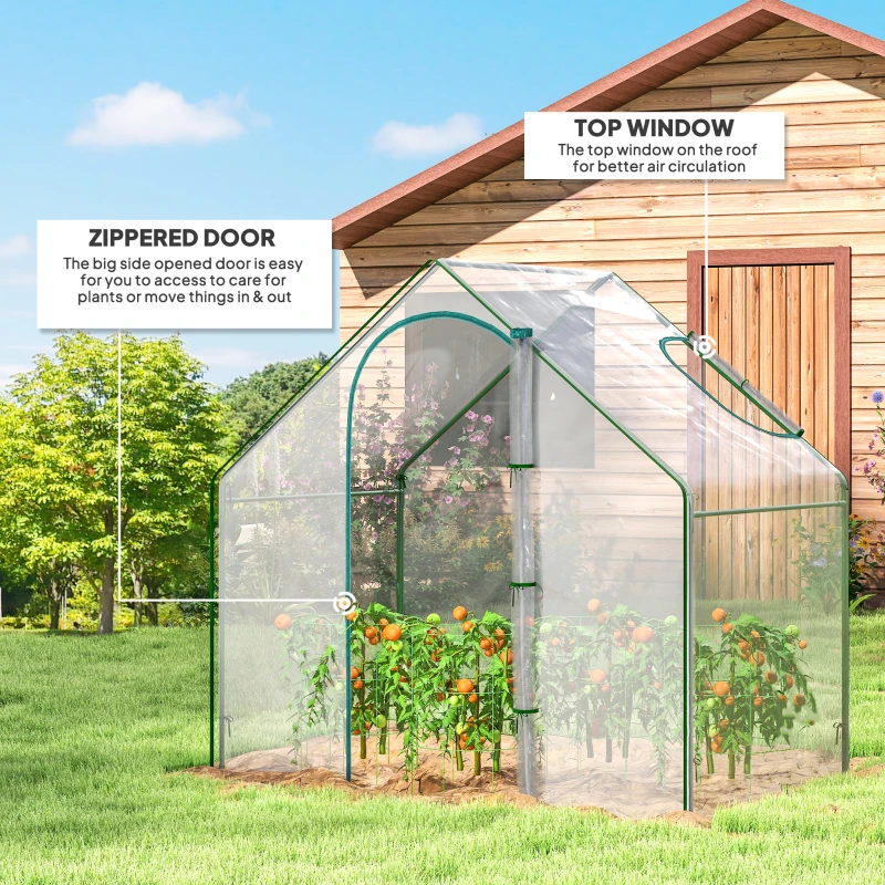 Outsunny 6'x3.3'x5.5' Walk-in Garden Greenhouse with Door and Window, Portable Mini Greenhouse for Plants Flowers Herbs, Steel Outdoor Hot House Growing Tent, Clear Plastic Cover
