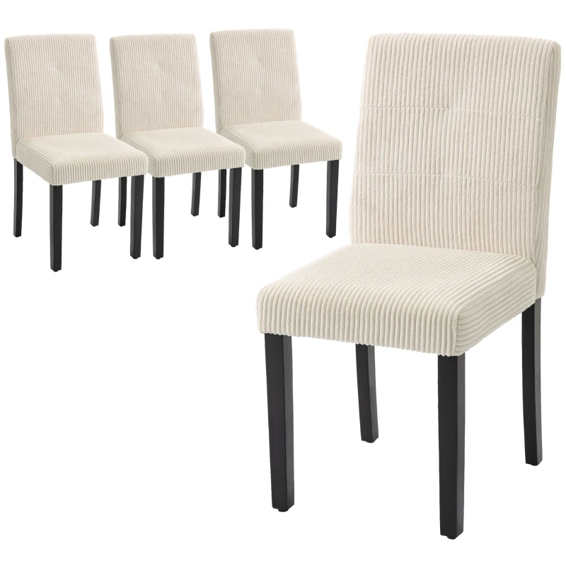 HOMCOM Modern Dining Chairs Set of 4, Kitchen Chairs with Rubberwood Legs and Padded Seat, Beige