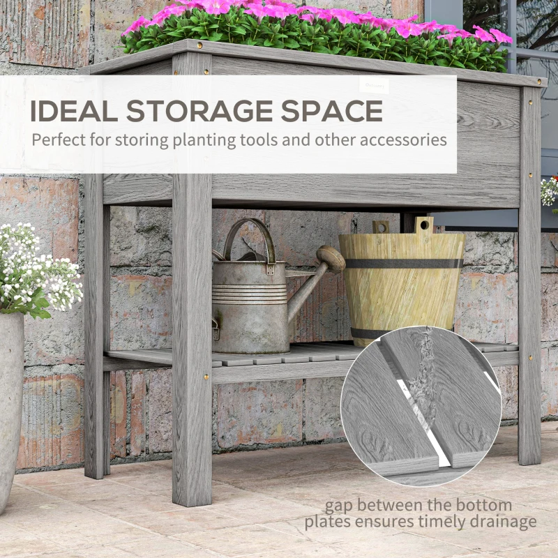 Outsunny Elevated Planter Box with Storage Shelf for Flowers, Vegetables, and Herbs, 36" x 16" x 32", Grey