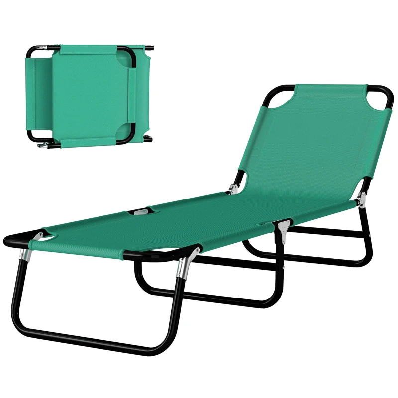 Outsunny Outdoor Folding Lounge Chair, Steel Tanning Chair with Reclining Back, Breathable Mesh for Beach, Yard, Patio, Green
