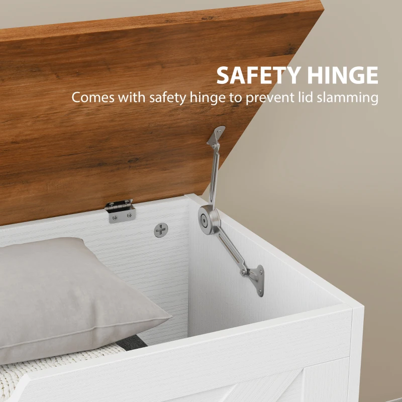 HOMCOM 39.4 Inches Storage Chest, Storage Trunk with 2 Safety Hinges for Living Room, Brown and White Wood Grain