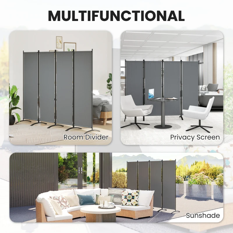 Outsunny Folding Room Divider, Privacy Screen for Home Office Bedroom, 5.6FT Tall, Dark Grey