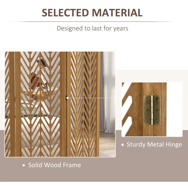 HOMCOM 4 Panel Room Divider, 5.6ft Tall Wood Folding Privacy Screens, Freestanding Partition Wall Dividers, Light Brown