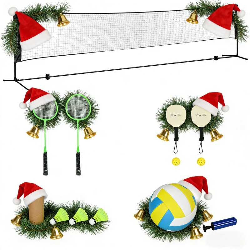 Soozier All-in-1 Badminton Set, Height Adjustable for Pickleball, Volleyball, Badminton, Backyard, Beach, Driveway Game