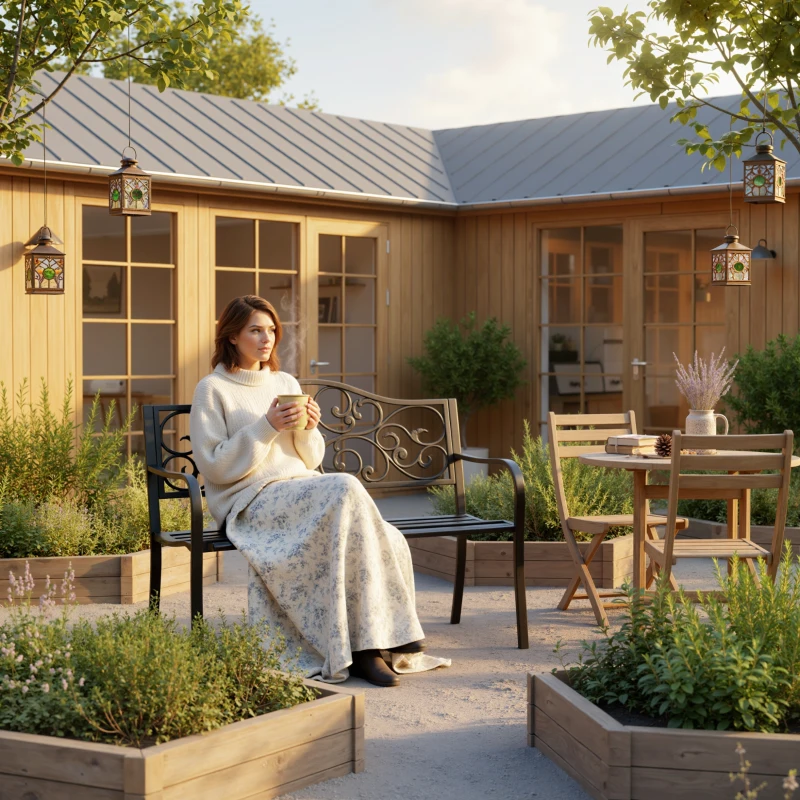 Outsunny Garden Bench Outdoor Loveseat with Vintage Floral Pattern Cast Metal, 50" x 23.6" x 35", Black