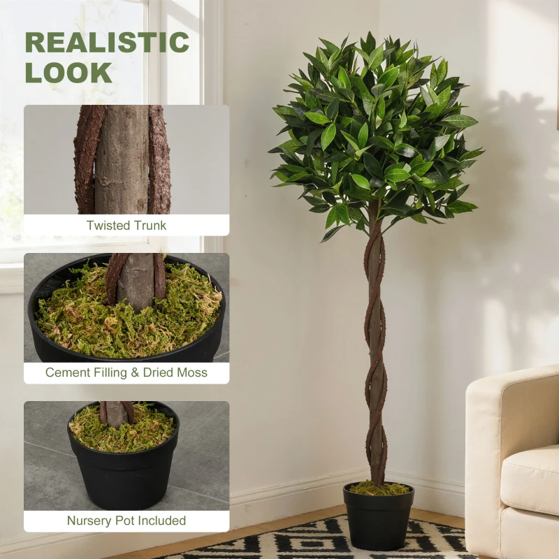 Outsunny 4FT Artificial Laurel Tree Set of 2, Lifelike Fake Plant with 564 Leaves, Potted Fake Plant for Home Office Decor, Green