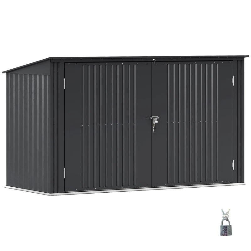 Outsunny 7.6 x 3.4ft Outdoor Storage Shed, Triple Garbage Bin Shed Organizer with Lockable Double Doors and Openable Lid