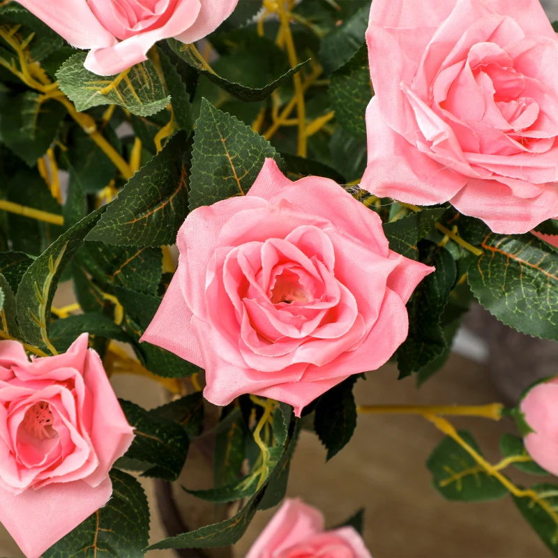 Outsunny 3FT Artificial Plant Pink Rose Floral Set of 2 in Pot, Fake Plant for Home Indoor Decor