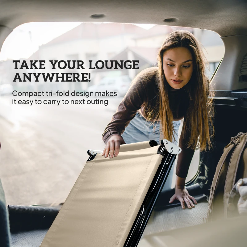 Outsunny Outdoor Lounge Chair, Garden Folding Chaise Lounge w/ Adjustable Backrest, Face Hole and Support Pillow, Beige