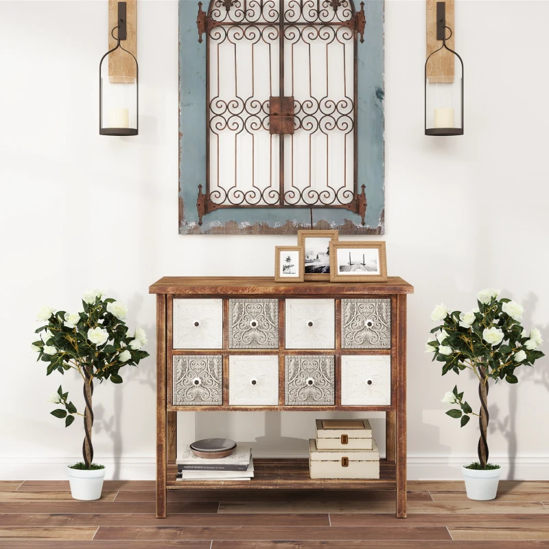 Outsunny 3FT Artificial Plant White Rose Floral Set of 2 in Pot, Fake Plant for Home Indoor Decor