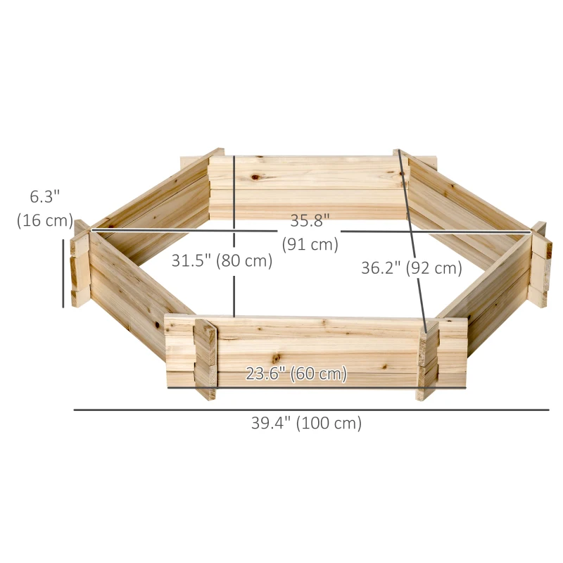 Outsunny 39" x 36" Screwless Hexagon Planter Box, Raised Garden Bed, Herb Garden for Vegetables, Flowers, Natural