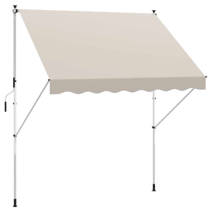 Outsunny 10x5ft Manual Retractable Awning, Patio Sun Shade Canopy Shelter with 5.6-9.2ft Support Pole, Water Resistant UV Protector, for Window, Door, Porch, Deck, Beige
