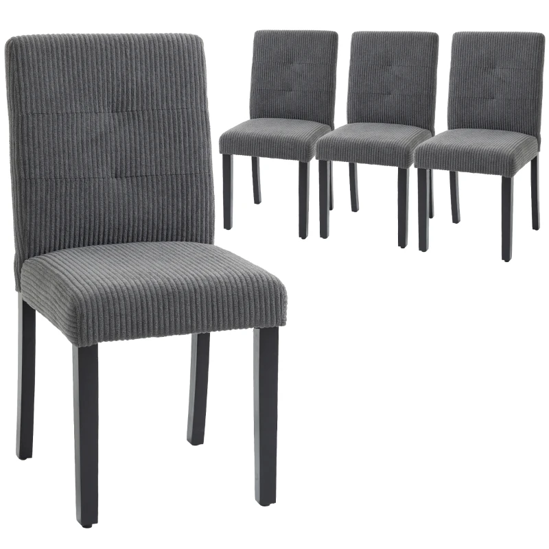 HOMCOM Modern Dining Chairs Set of 4, Kitchen Chairs with Rubberwood Legs and Padded Seat, Dark Grey
