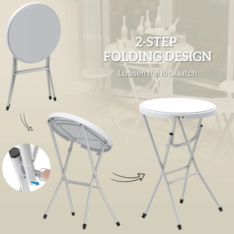 Outsunny 31.5" Bar Height Patio Table, Outdoor Bar Folding Table with HDPE Top, Locking Steel Legs for Party, Camping, White