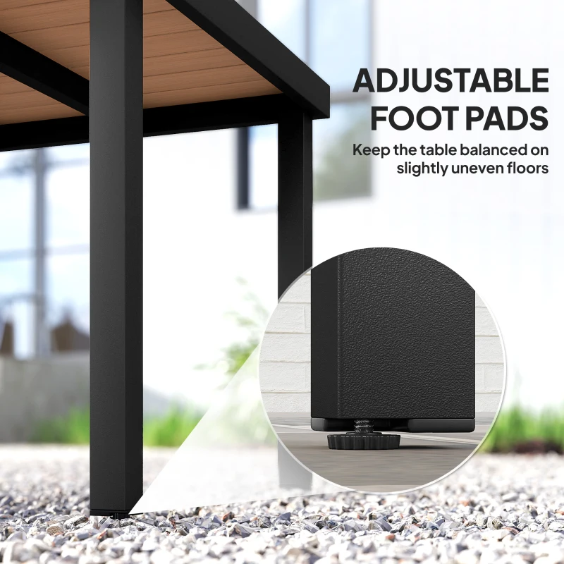 Outsunny Patio Dining Table for 4, Square Aluminum Outdoor Table for Garden Lawn Backyard, Natural