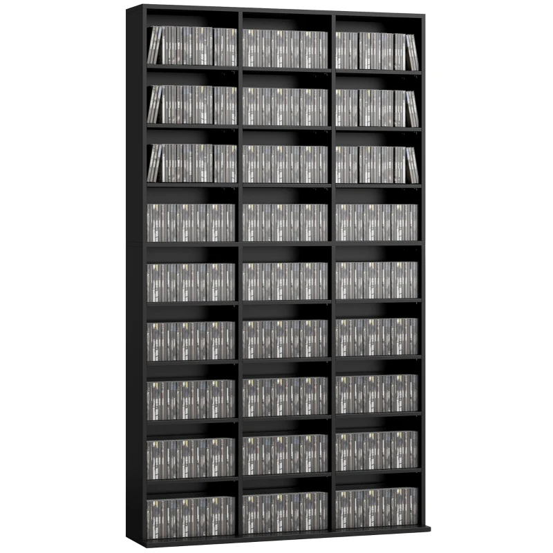HOMCOM Media Storage Cabinet, 9-Tier DVD Shelf with 21 Adjustable Shelves, Holds 835 CDs, 500 DVDs or 640 Blu-rays, Black