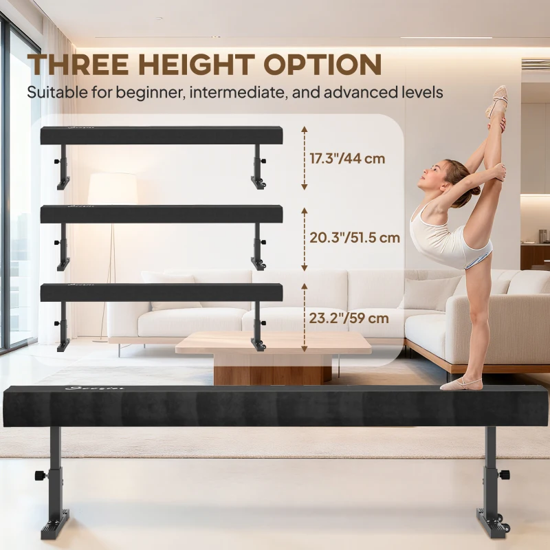 Soozier 7.5ft Adjustable Balance Beam, Gymnastics Beam with Wheels, Gymnastics Equipment for 6+ Years Old Training