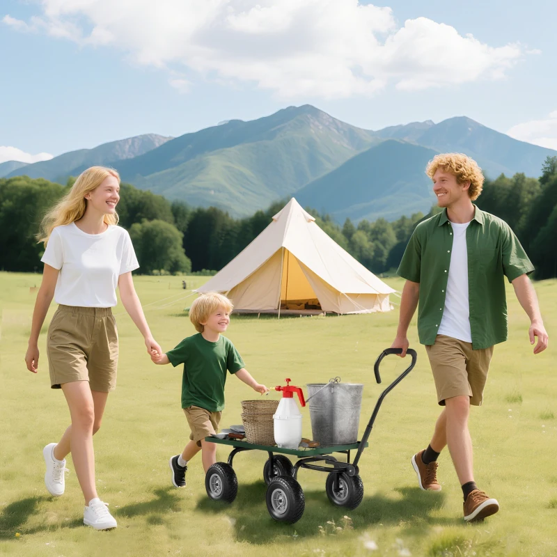 Outsunny Heavy Duty Garden Wagon Cart with 10" Wheels, 330 lbs Capacity, for Garden, Beach, Lawn, Black