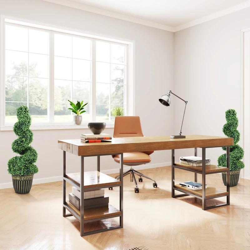 HOMCOM Set of 2 Artificial Plants, Topiary Spiral Boxwood Trees with Pot, for Home Indoor Outdoor Decor, 90cm