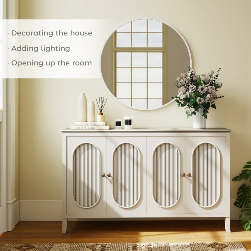 HOMCOM 36" Round Mirror, Bathroom Wall Mirror with Metal Frame, Decorative Vanity Mirror for Living Room, Bedroom, White