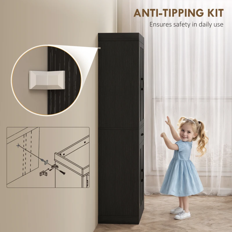 HOMCOM 72" Kitchen Pantry Cabinet, Farmhouse Kitchen Storage Cabinet with 4 Barn Doors, 6 Door Shelves, Drawer, Black