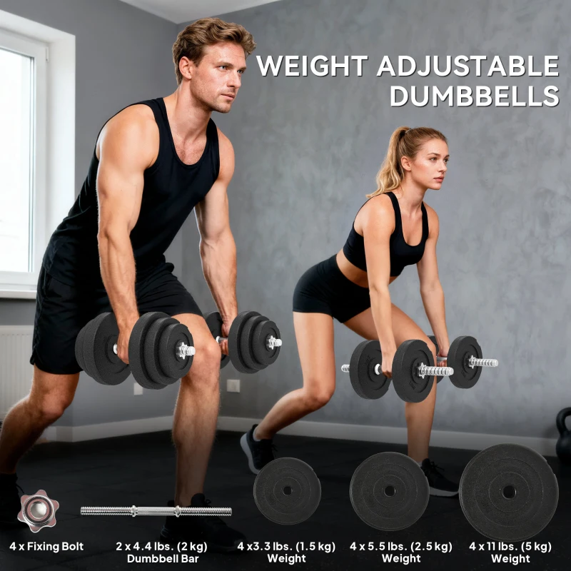 Soozier Adjustable 2 x 44lbs Weight Dumbbell Set for Weight Fitness Training Exercise Fitness Home Gym Equipment, Black (Pair)