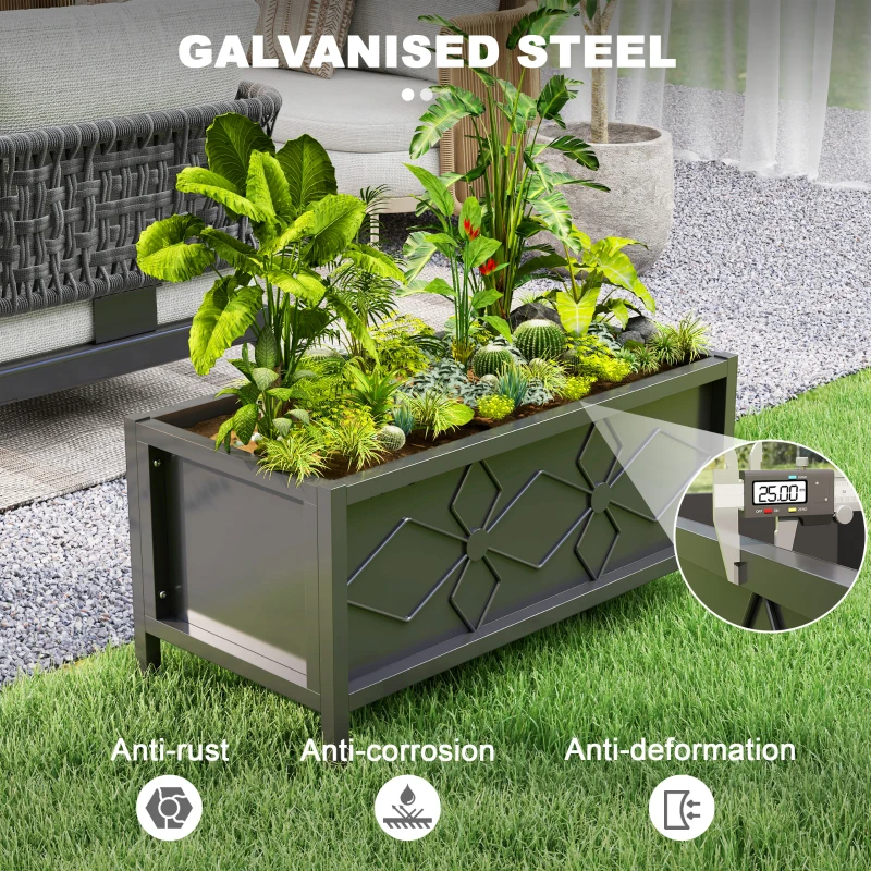 Outsunny Galvanized Raised Garden Bed with Drainage Holes, Metal Raised Flower Bed, Outdoor Galvanized Planter Box for Herbs
