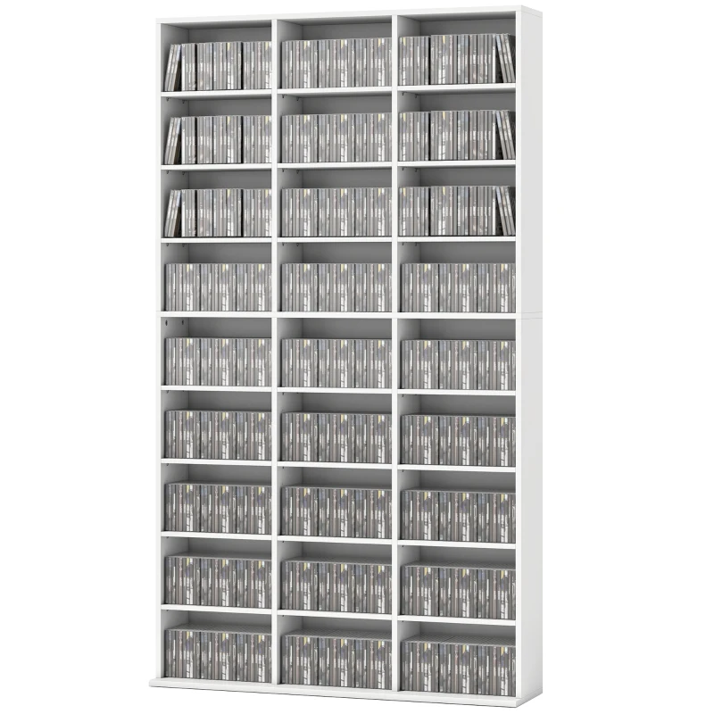 HOMCOM Media Storage Cabinet, 9-Tier DVD Shelf with 21 Adjustable Shelves, Holds 835 CDs, 500 DVDs or 640 Blu-rays, White